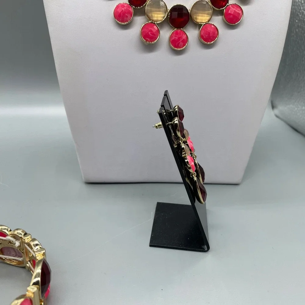 Pappagallo Gold Tone Pink Raspberry Cabochon Necklace Earrings Bracelet Set 80's - Picture 5 of 11